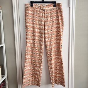 Carole Little 10 Linen Southwestern Aztec Wide Relax Straight Leg Trousers Comfy